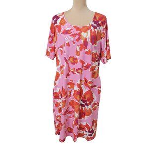 Sunsets & Sweet Tea Size XL Pink Red White Floral Short Sleeve Shift Dress